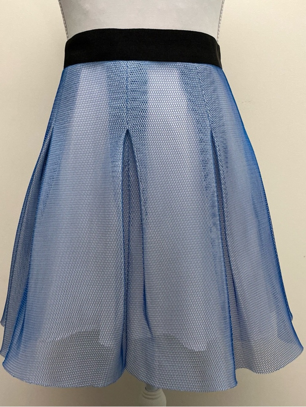 Milly Minis Blue Organza Mesh Tucked Skirt with Black Waistband
